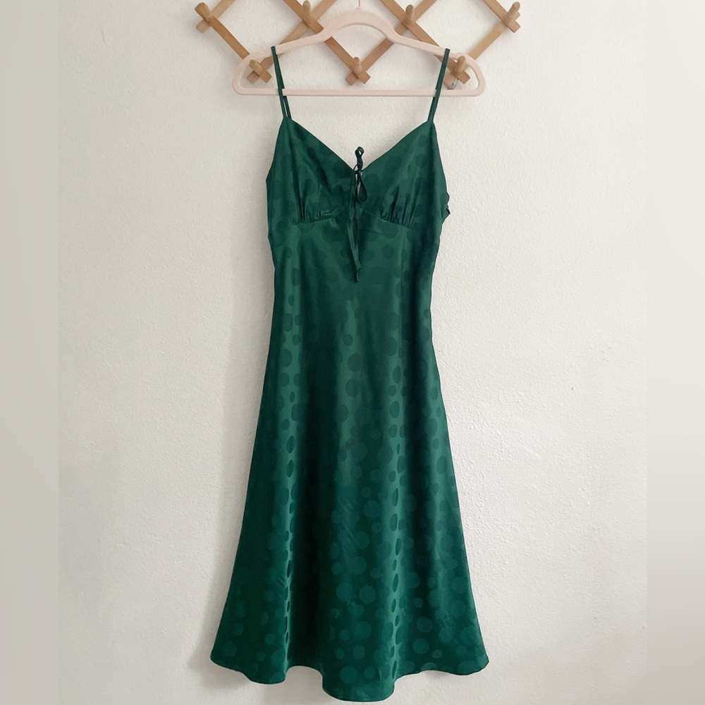 Lulu's Emerald Green Polka Dot Satin Slip Dress